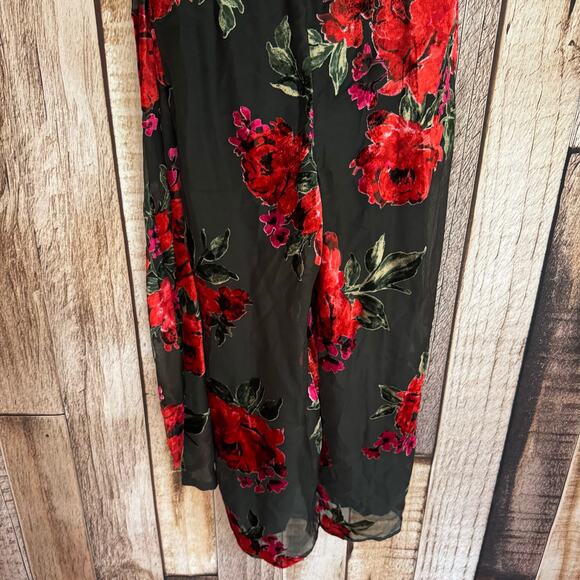 Anthropologie Ett:Twa Velvet Burnout Floral Jumpsuit Wide Leg Dark Romantic M - Picture 6 of 10